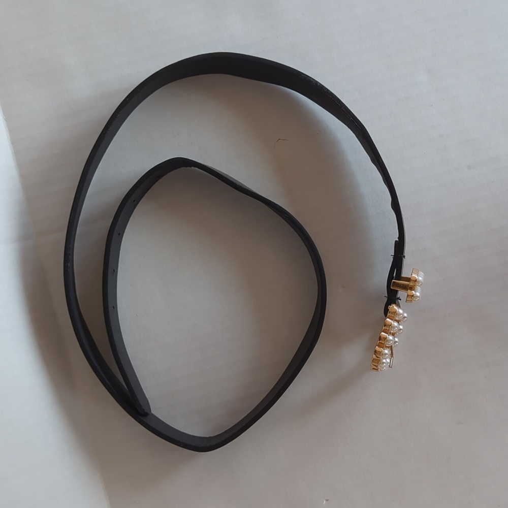 Faux Leather Belt with Elegant Pearl Gold Tone Buckle LARGE Black White Gold - Picture 12 of 16